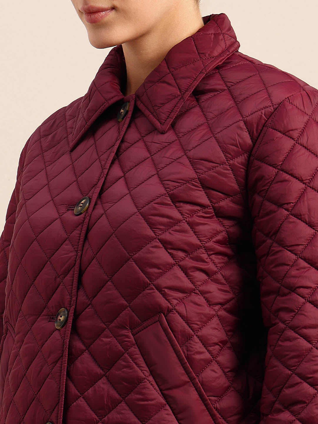 Quilted Short Jacket - Maroon