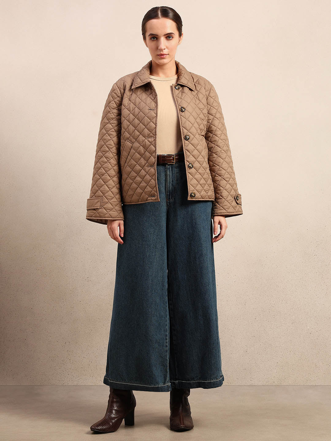 Quilted Short Jacket - Beige