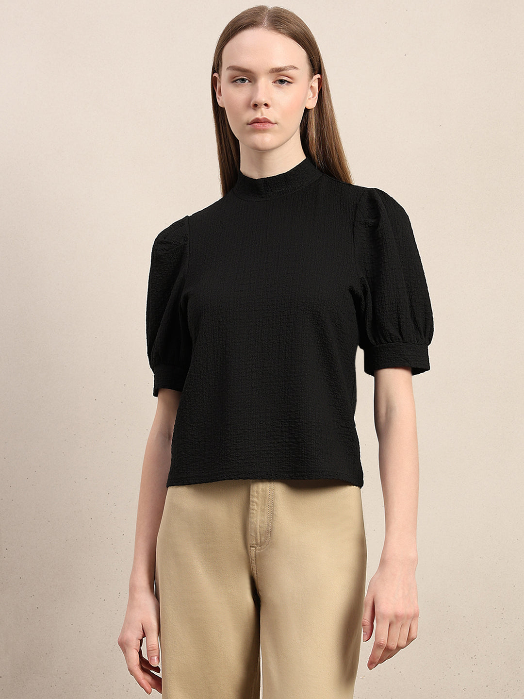 High Neck Puff Sleeves Top