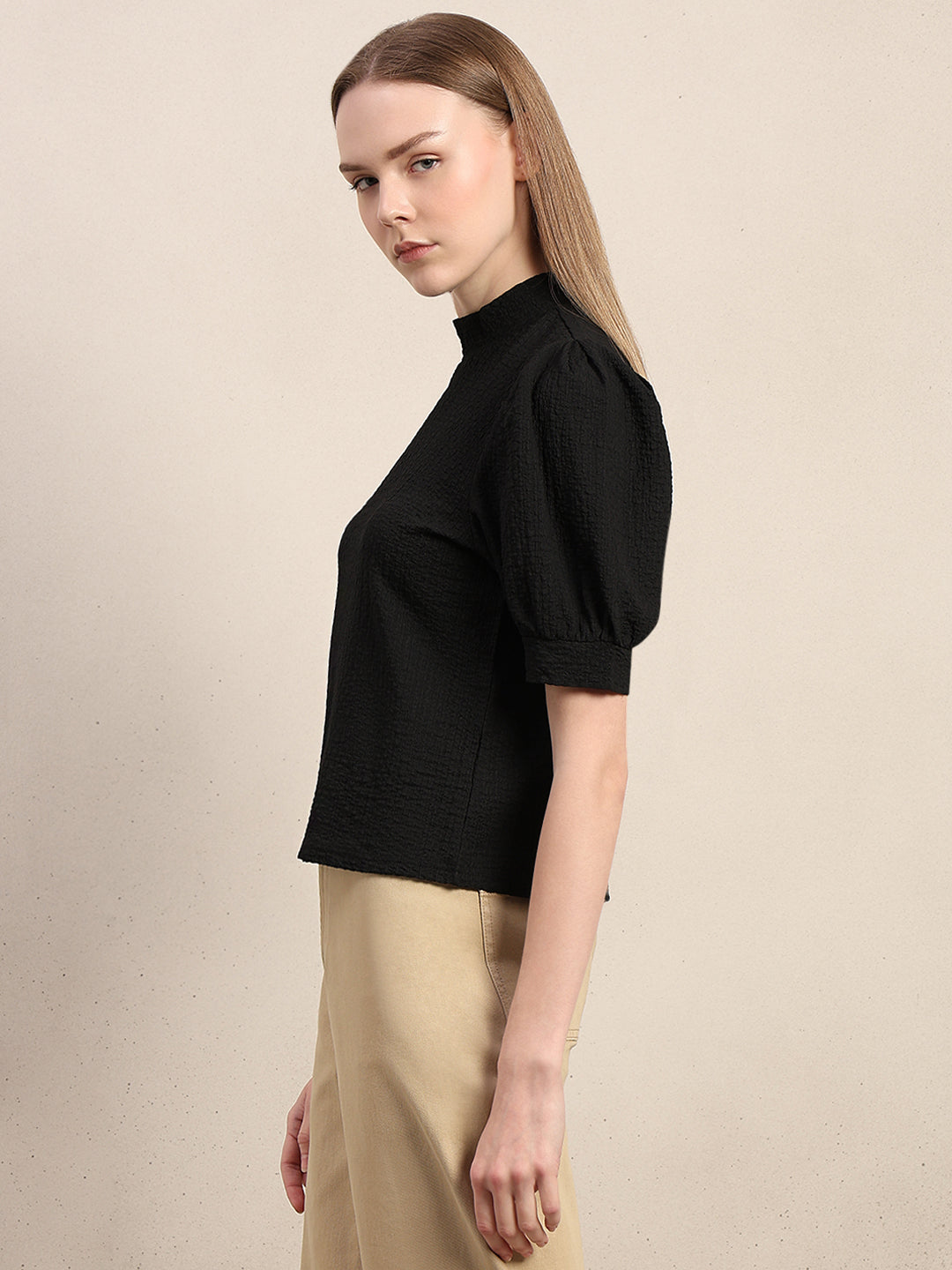 High Neck Puff Sleeves Top