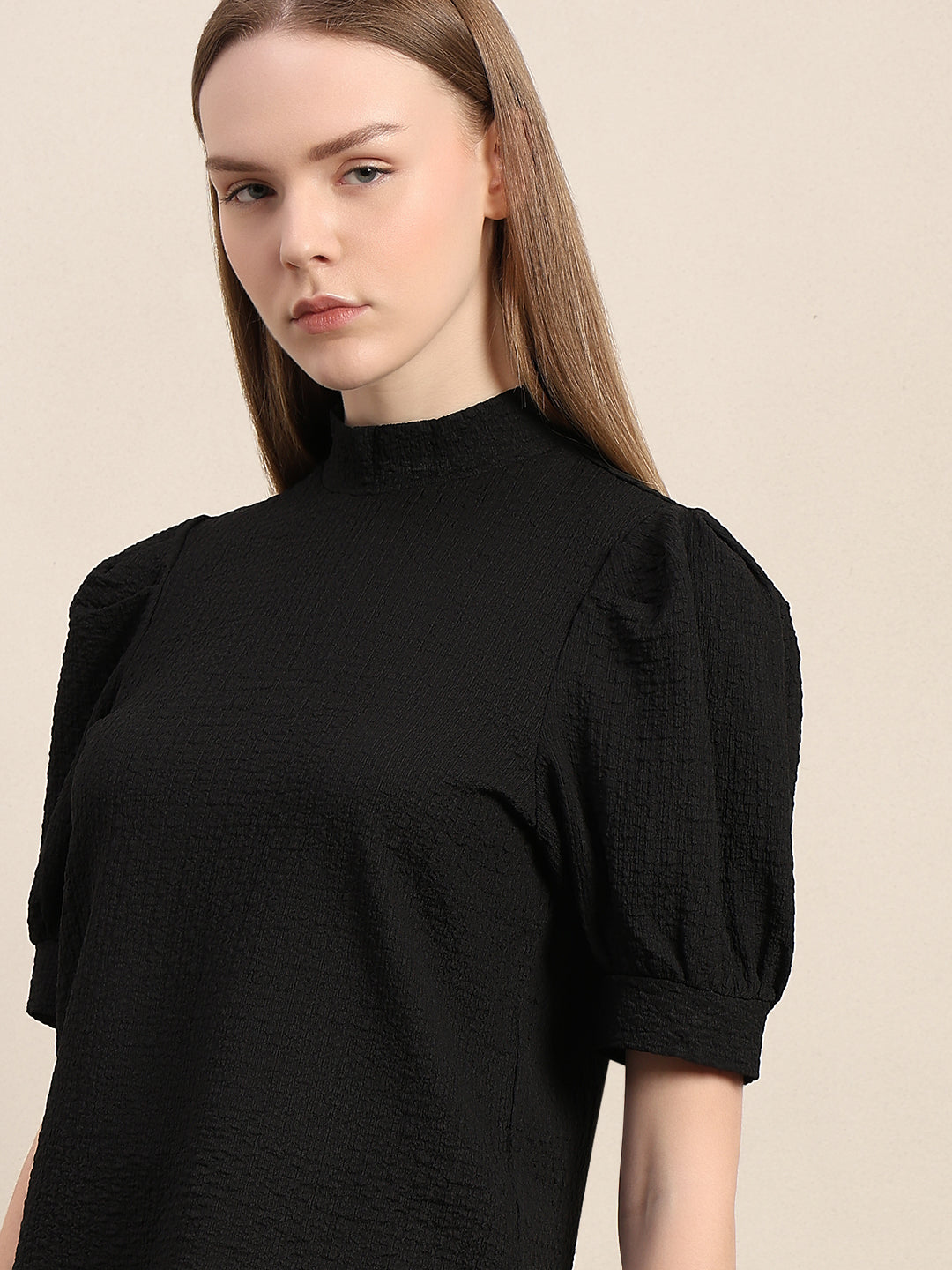 High Neck Puff Sleeves Top