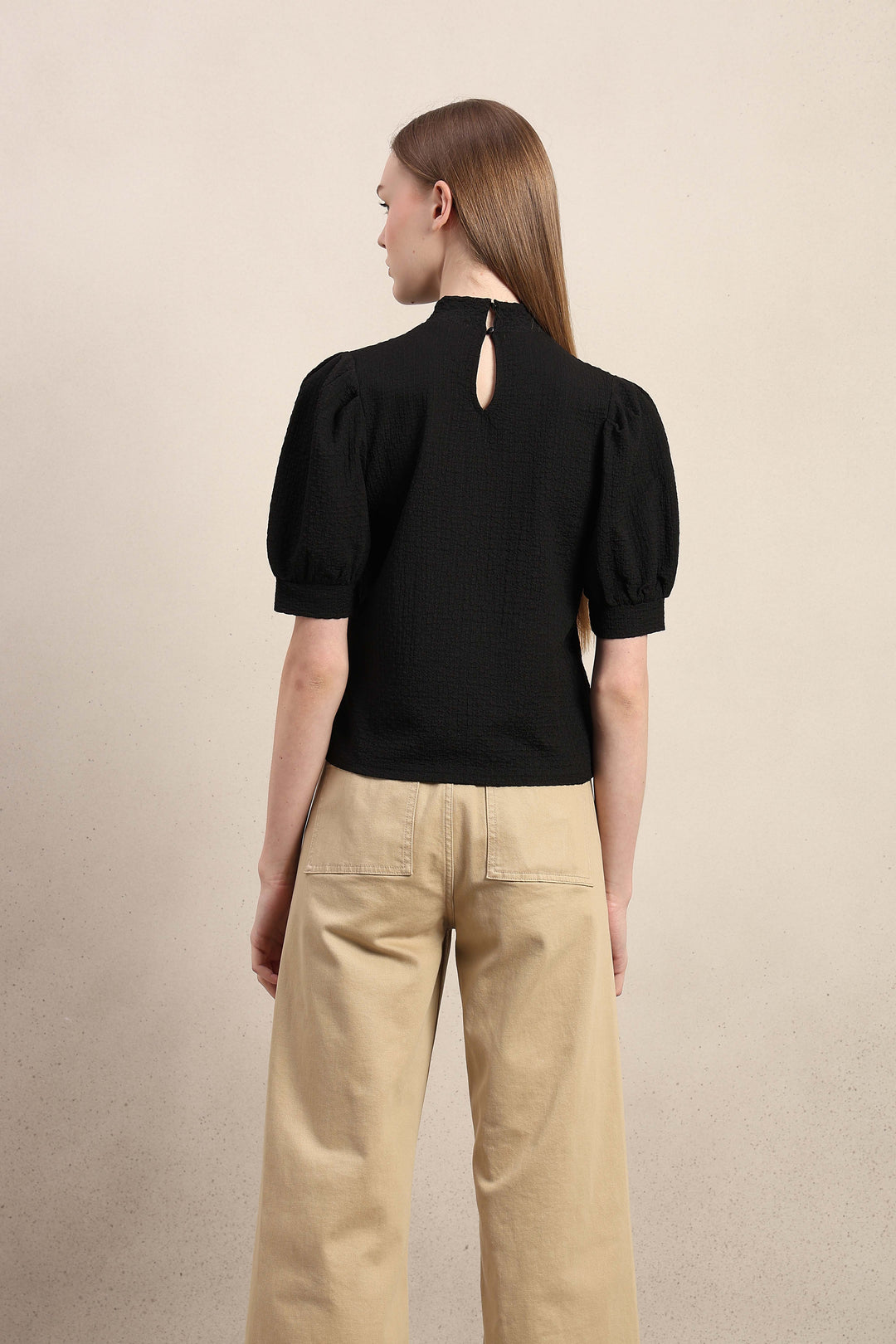 High Neck Puff Sleeves Top