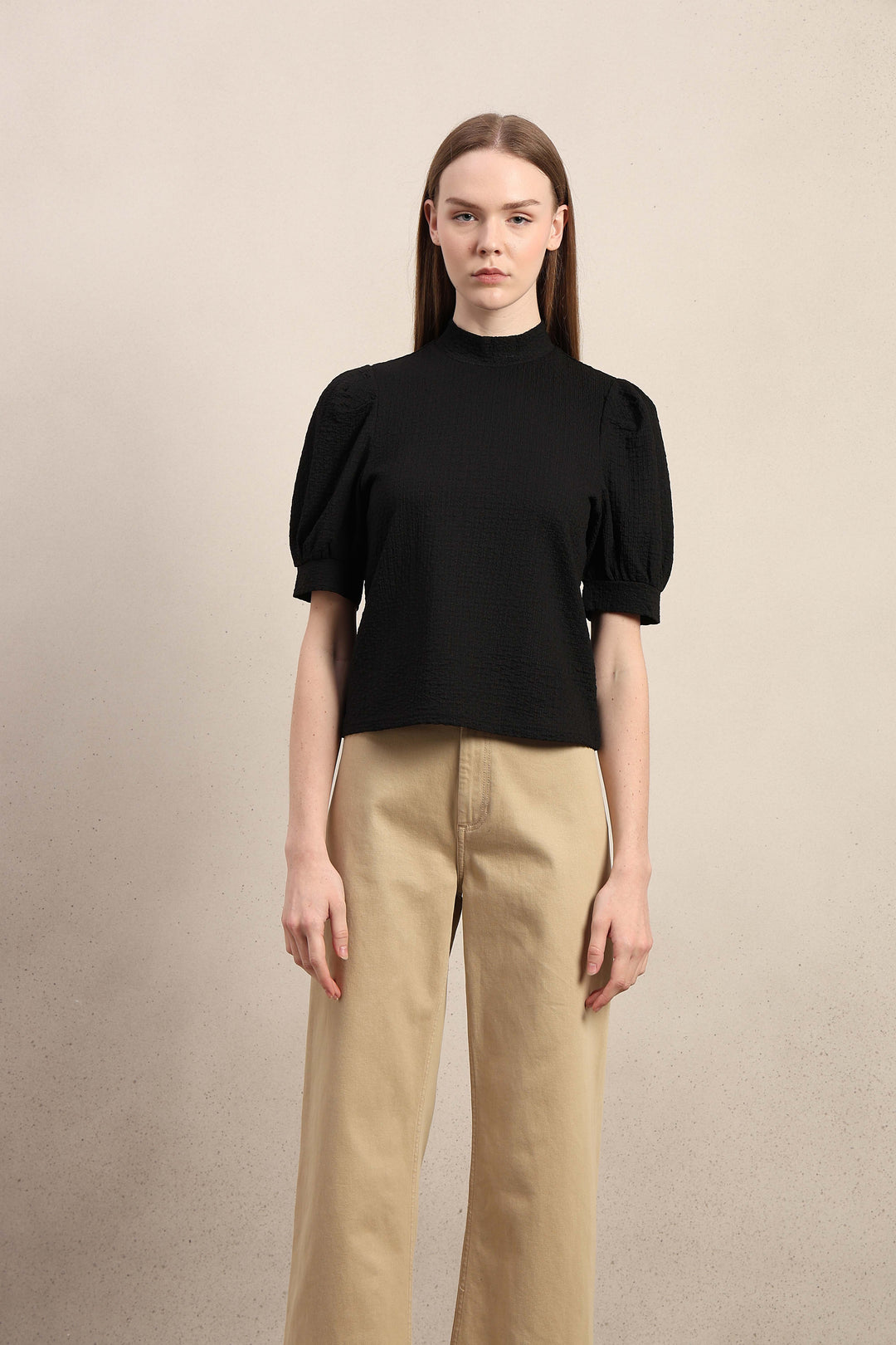 High Neck Puff Sleeves Top