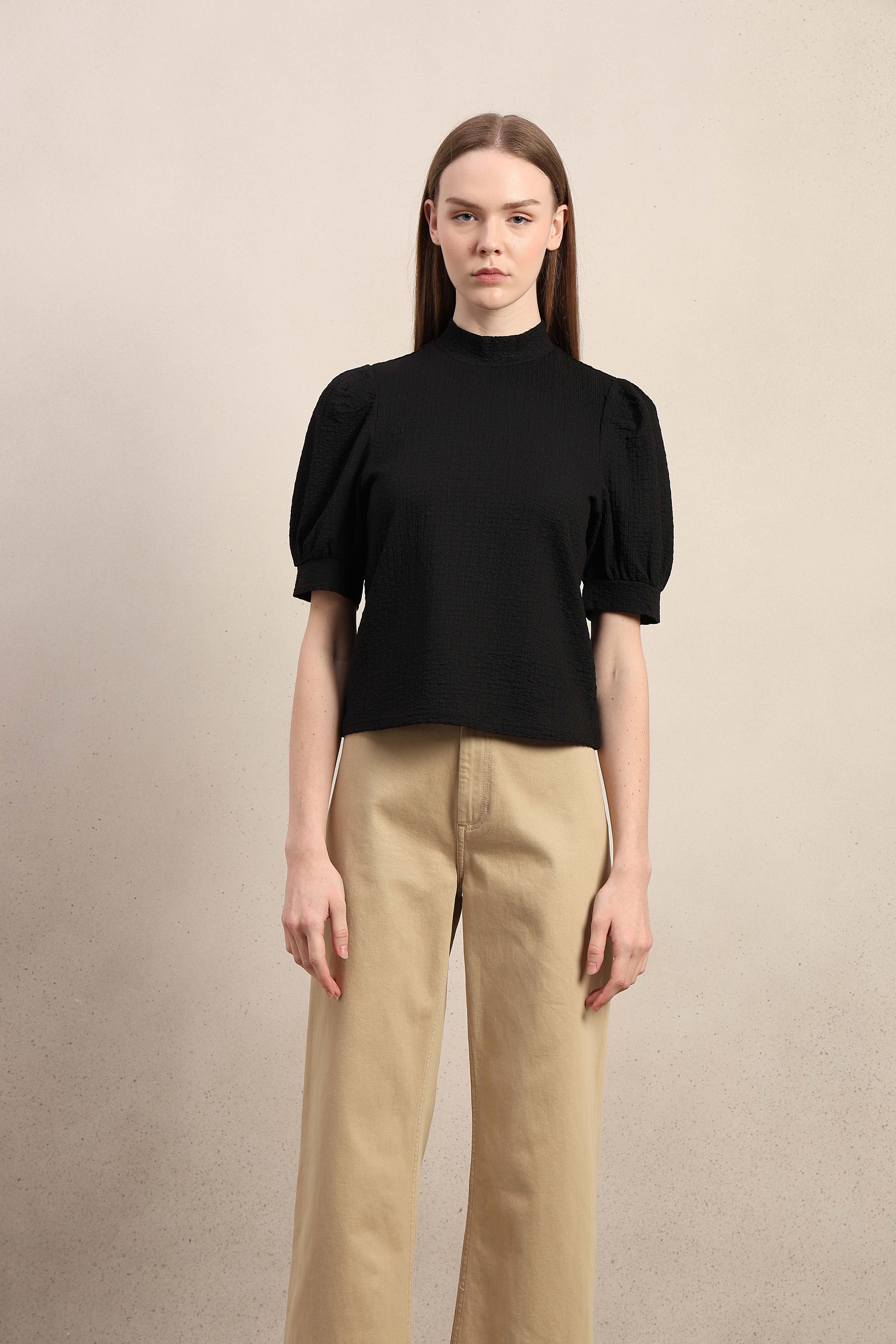 High Neck Puff Sleeves Top