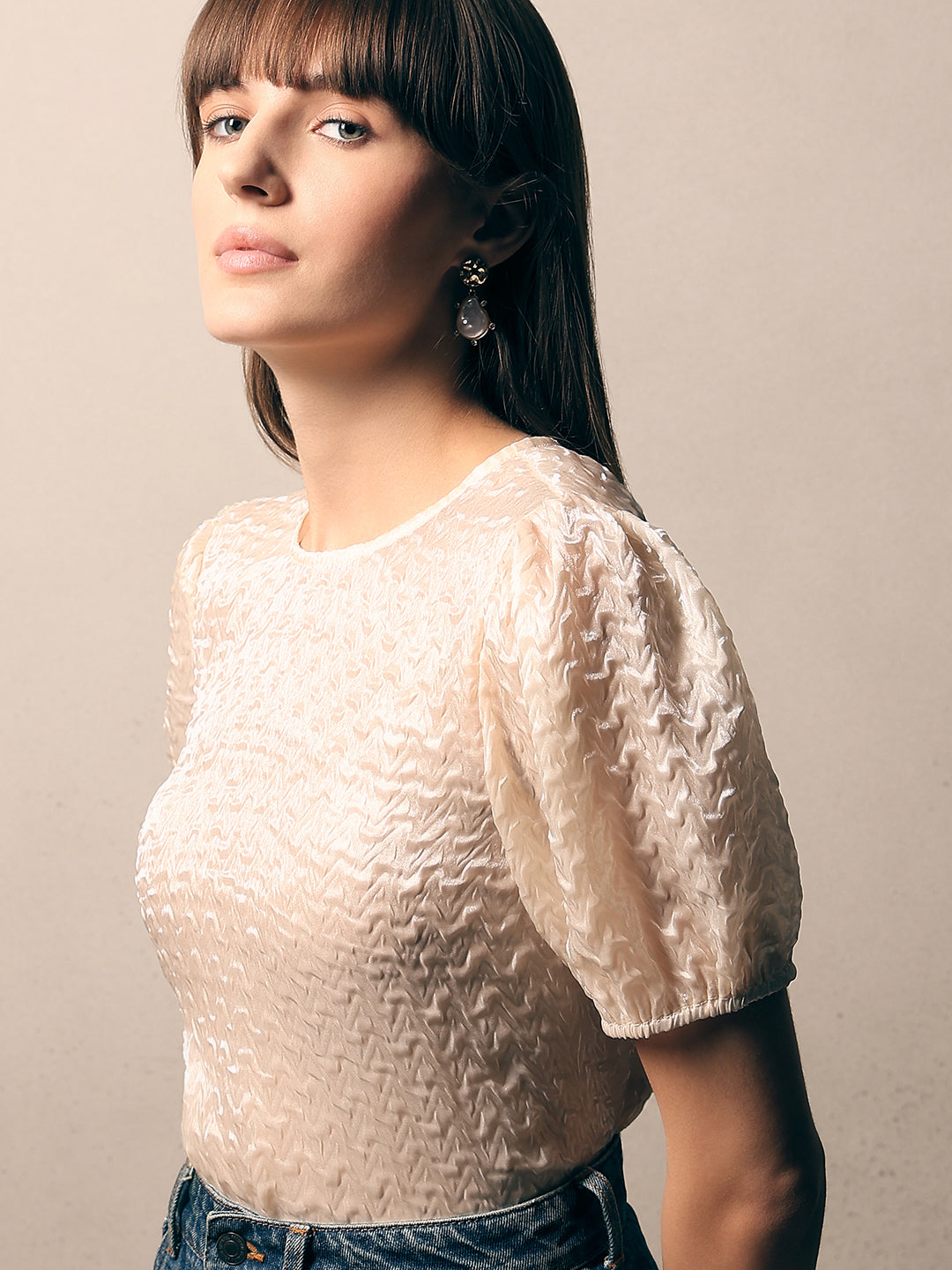 Textured Puff Sleeves Top