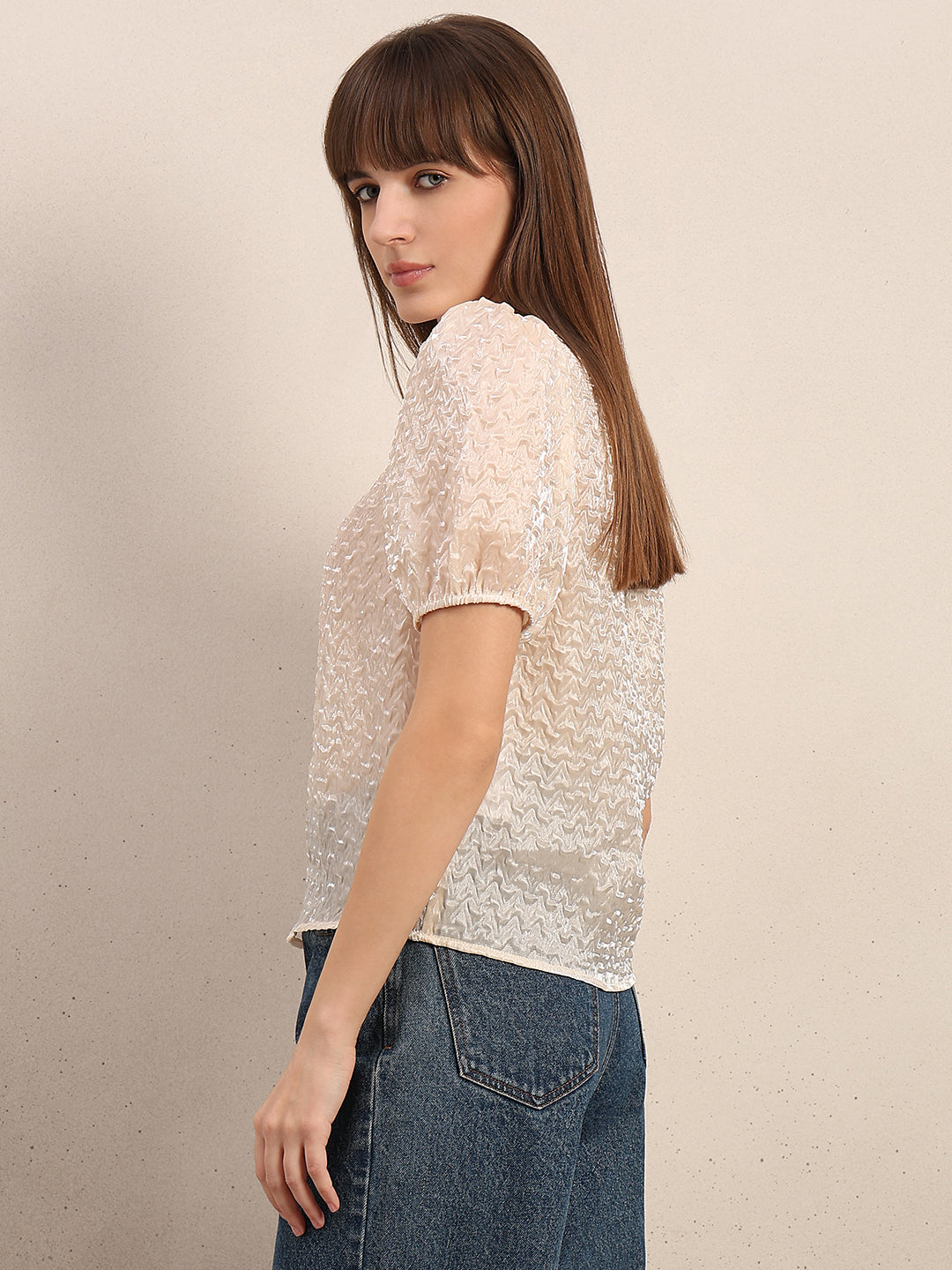 Textured Puff Sleeves Top