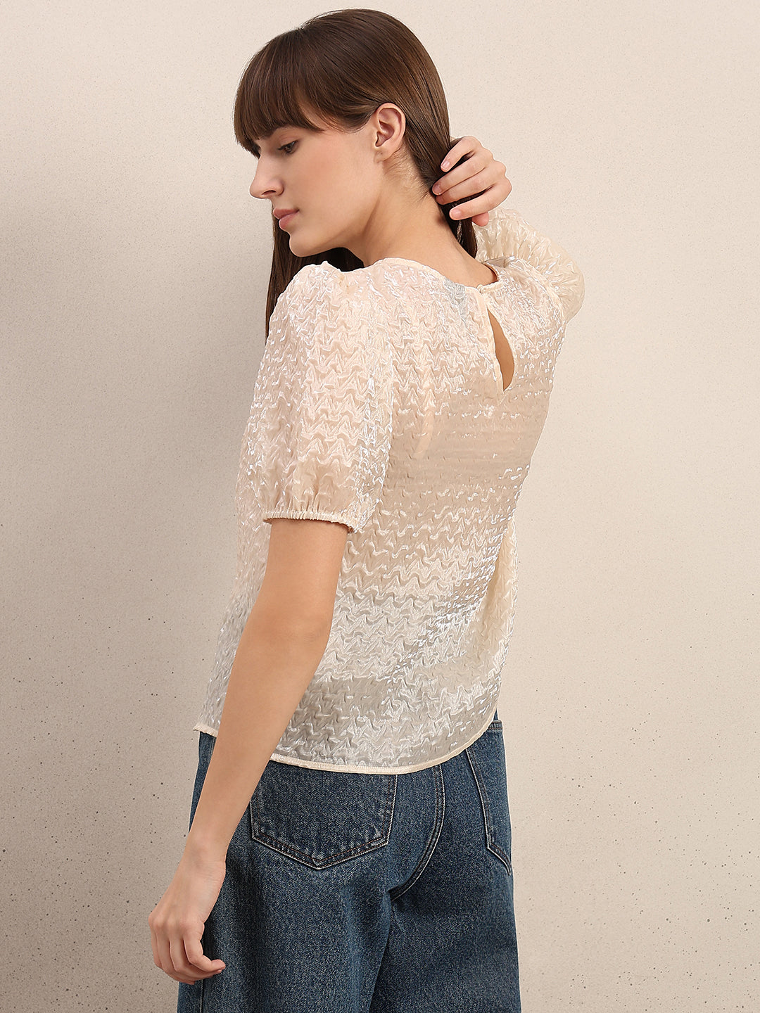 Textured Puff Sleeves Top