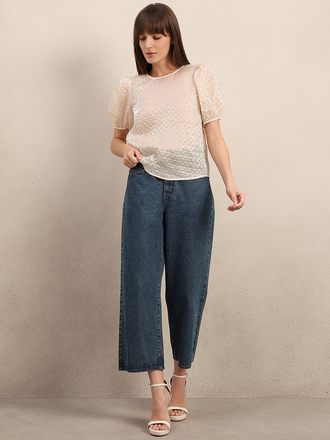 Textured Puff Sleeves Top