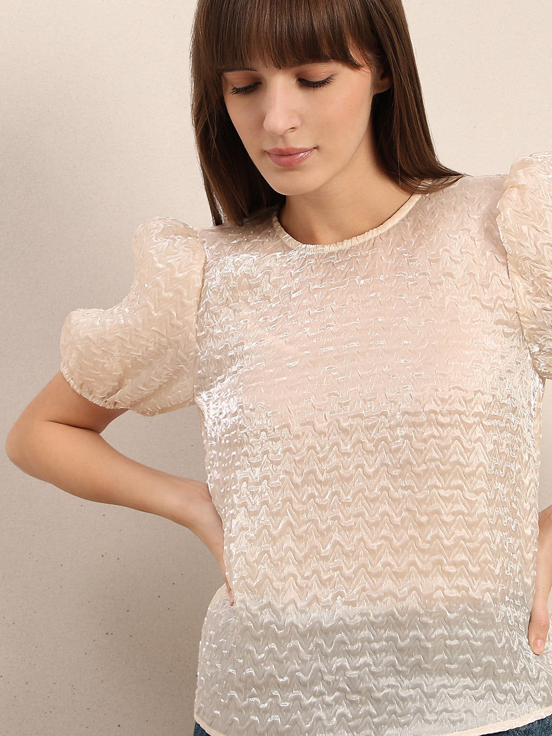 Textured Puff Sleeves Top