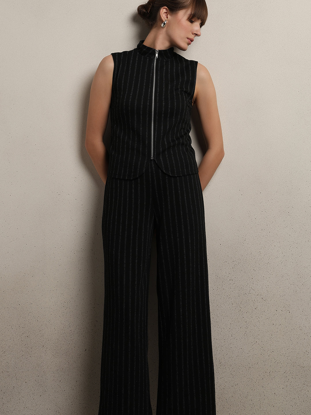 Pinstripe Mock Neck Top