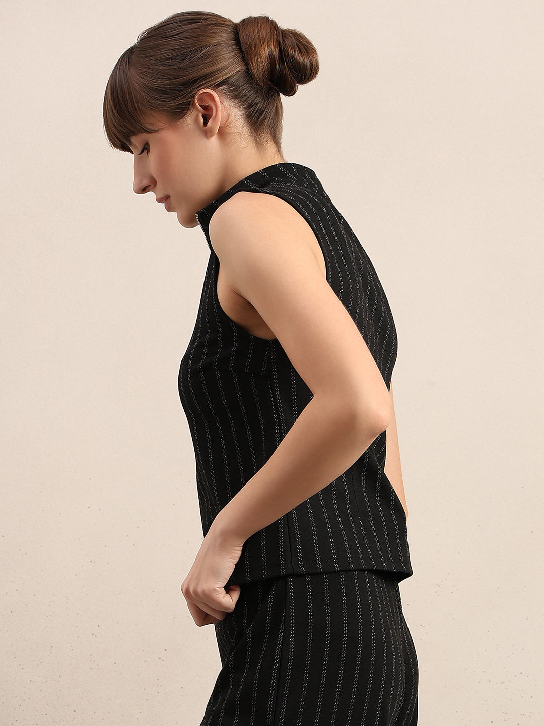 Pinstripe Mock Neck Top