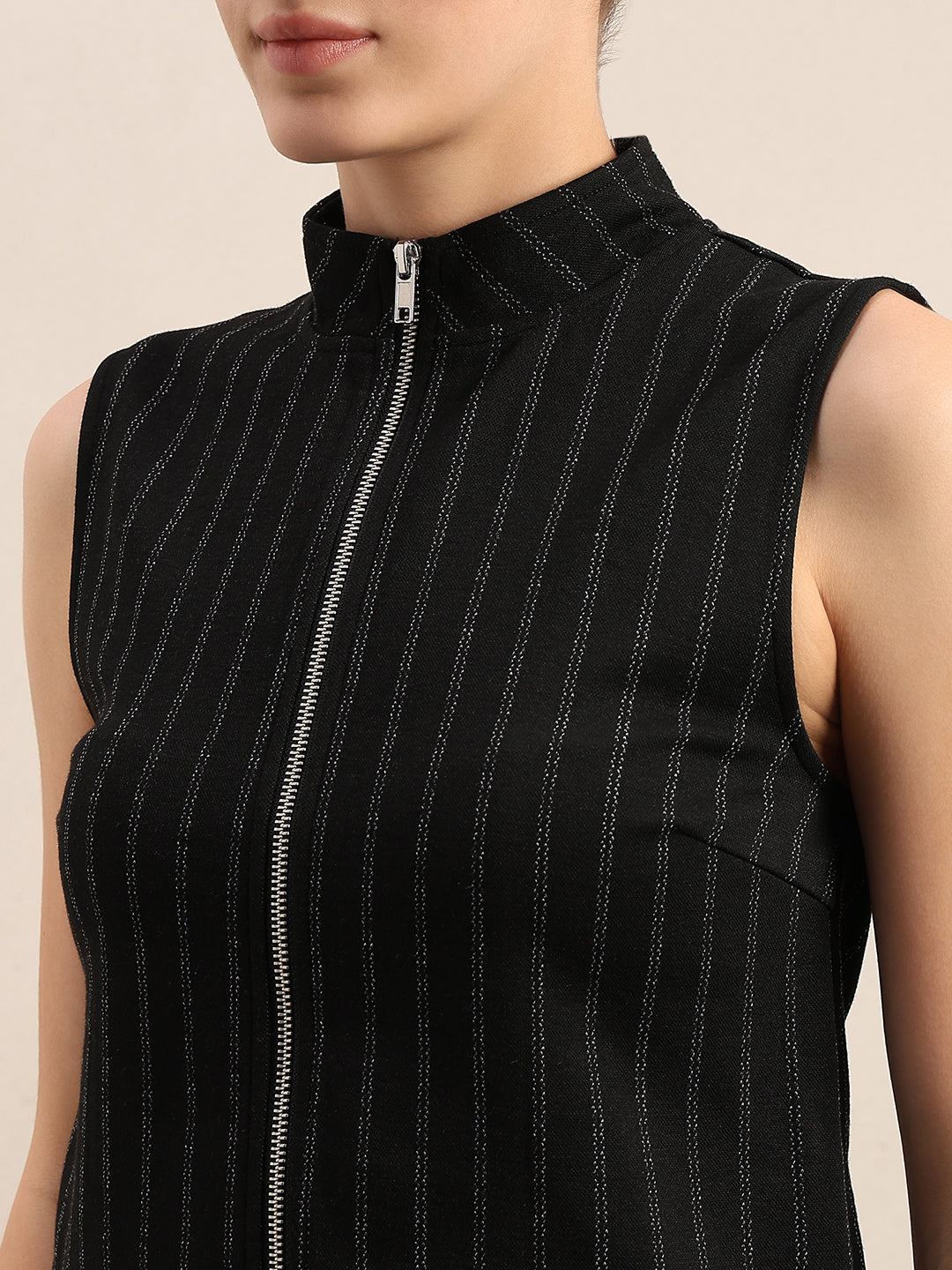 Pinstripe Mock Neck Top