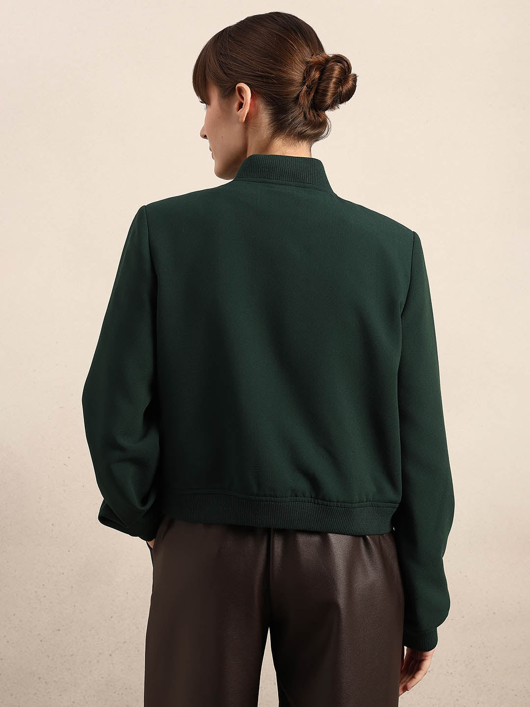Dark Green Buttoned Bomber Jacket