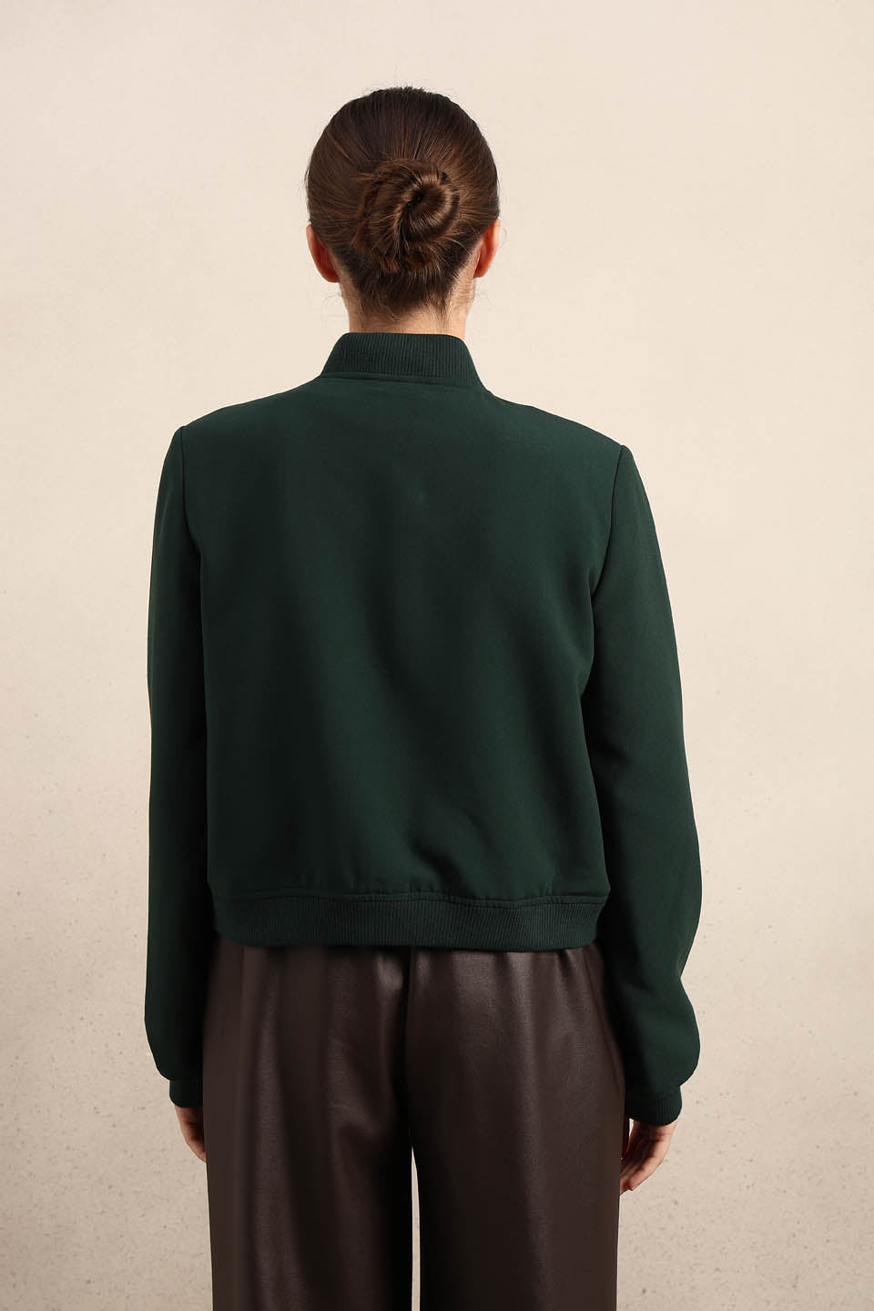 Dark Green Buttoned Bomber Jacket