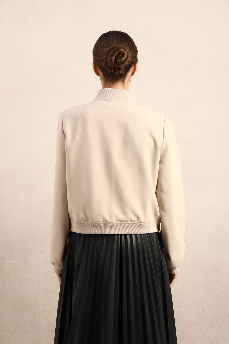 Beige Buttoned Bomber Jacket