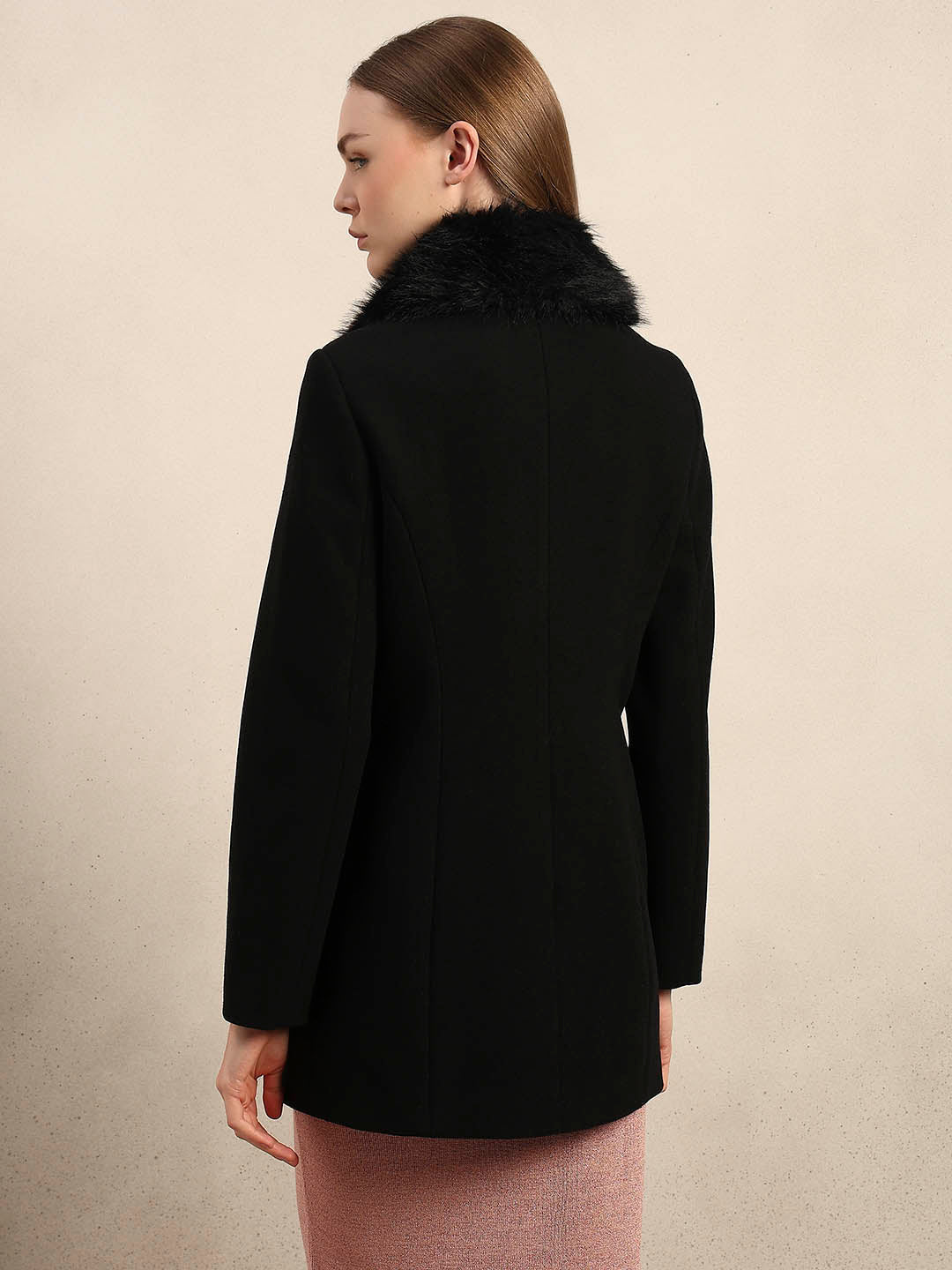 Black Faux Fur Collar Coat