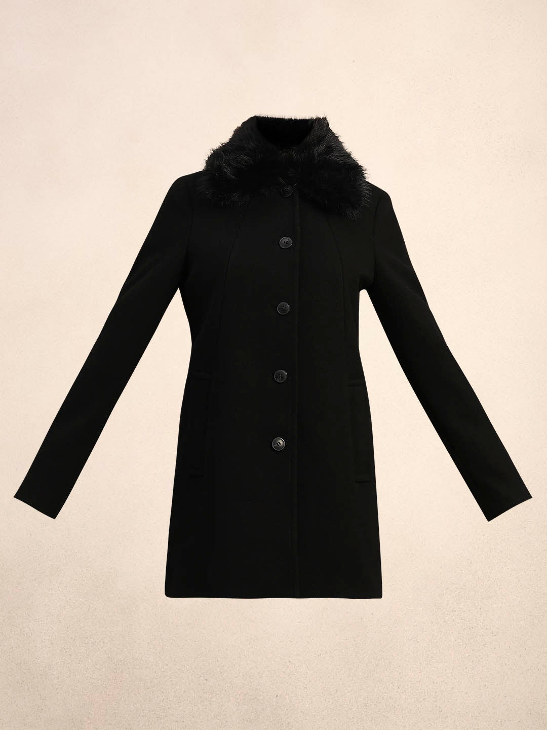 Black Faux Fur Collar Coat