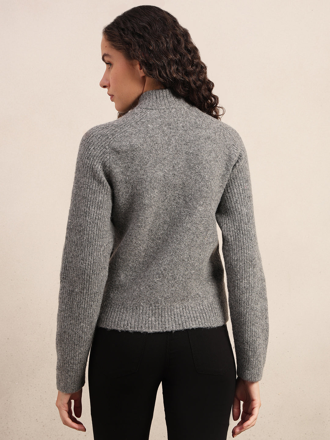 High Neck Zip Cardigan - Grey