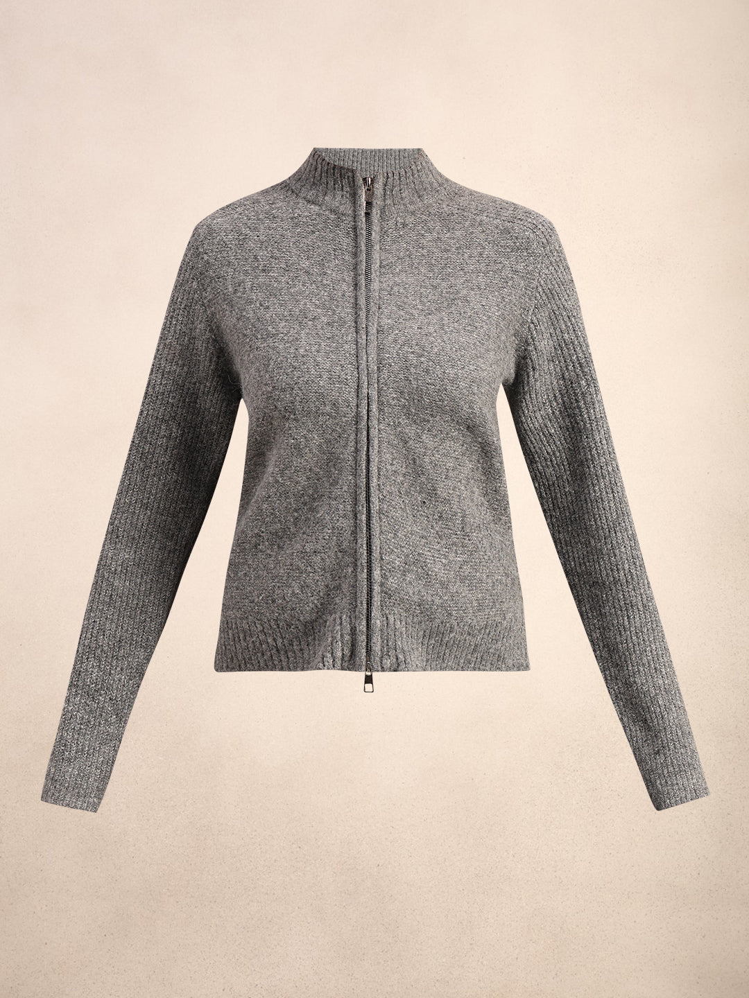 High Neck Zip Cardigan - Grey