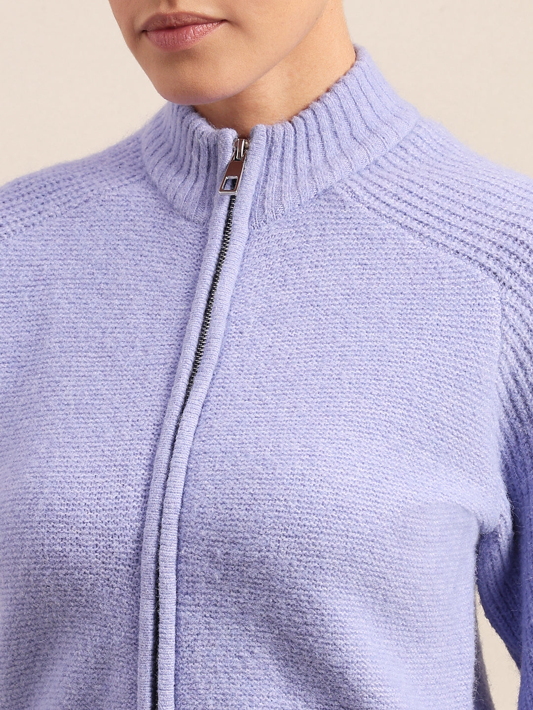 High Neck Zip Cardigan - Purple