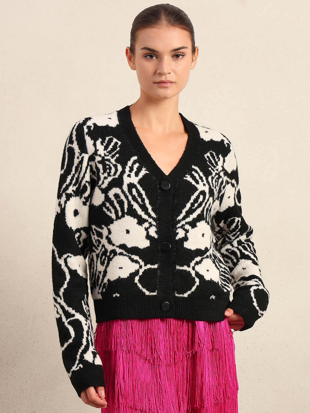 Jacquard V-Neck Cardigan