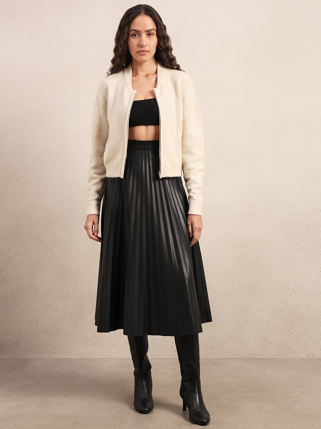 Zip-Up O-Neck Cardigan - Off-White