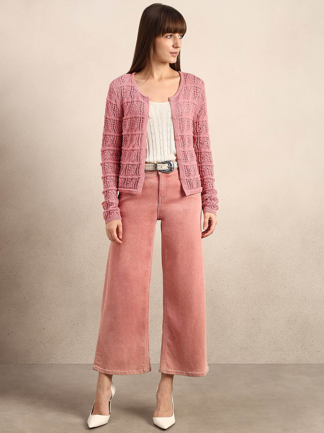 Pink Crochet Knitted Cardigan