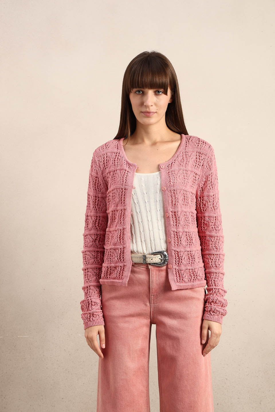 Pink Crochet Knitted Cardigan