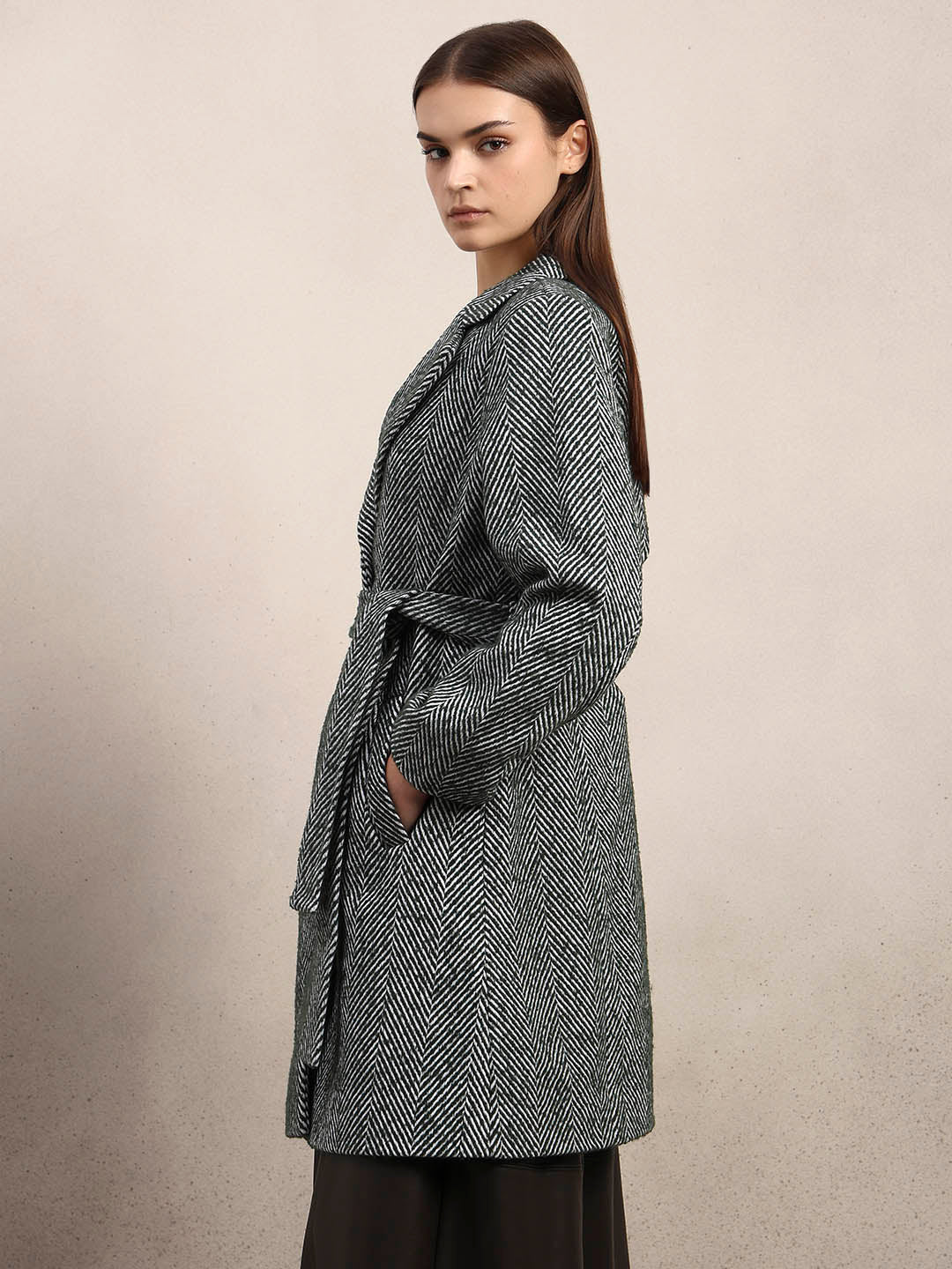 Herringbone Belted Coat