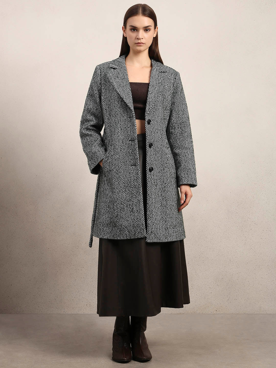 Herringbone Belted Coat