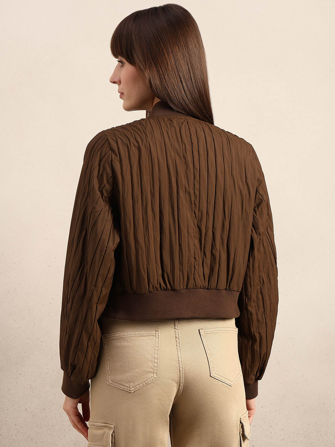 Dark Brown Quilted Bomber JACKET