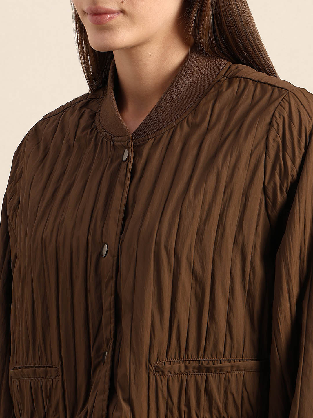 Dark Brown Quilted Bomber JACKET
