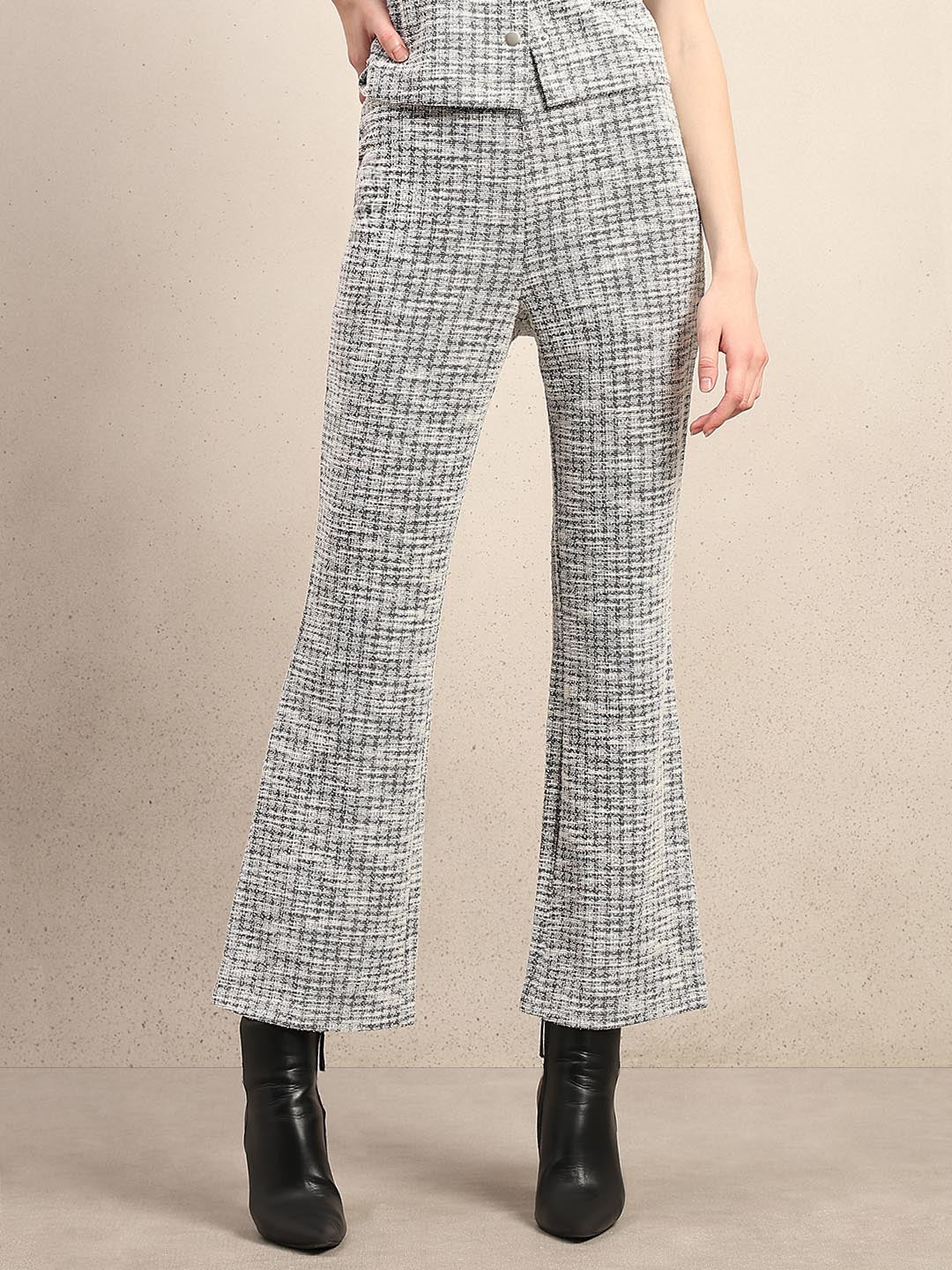 Grey High Rise Bootcut Knit Pants