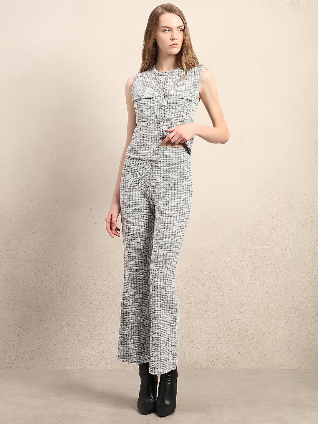 Grey High Rise Bootcut Knit Pants