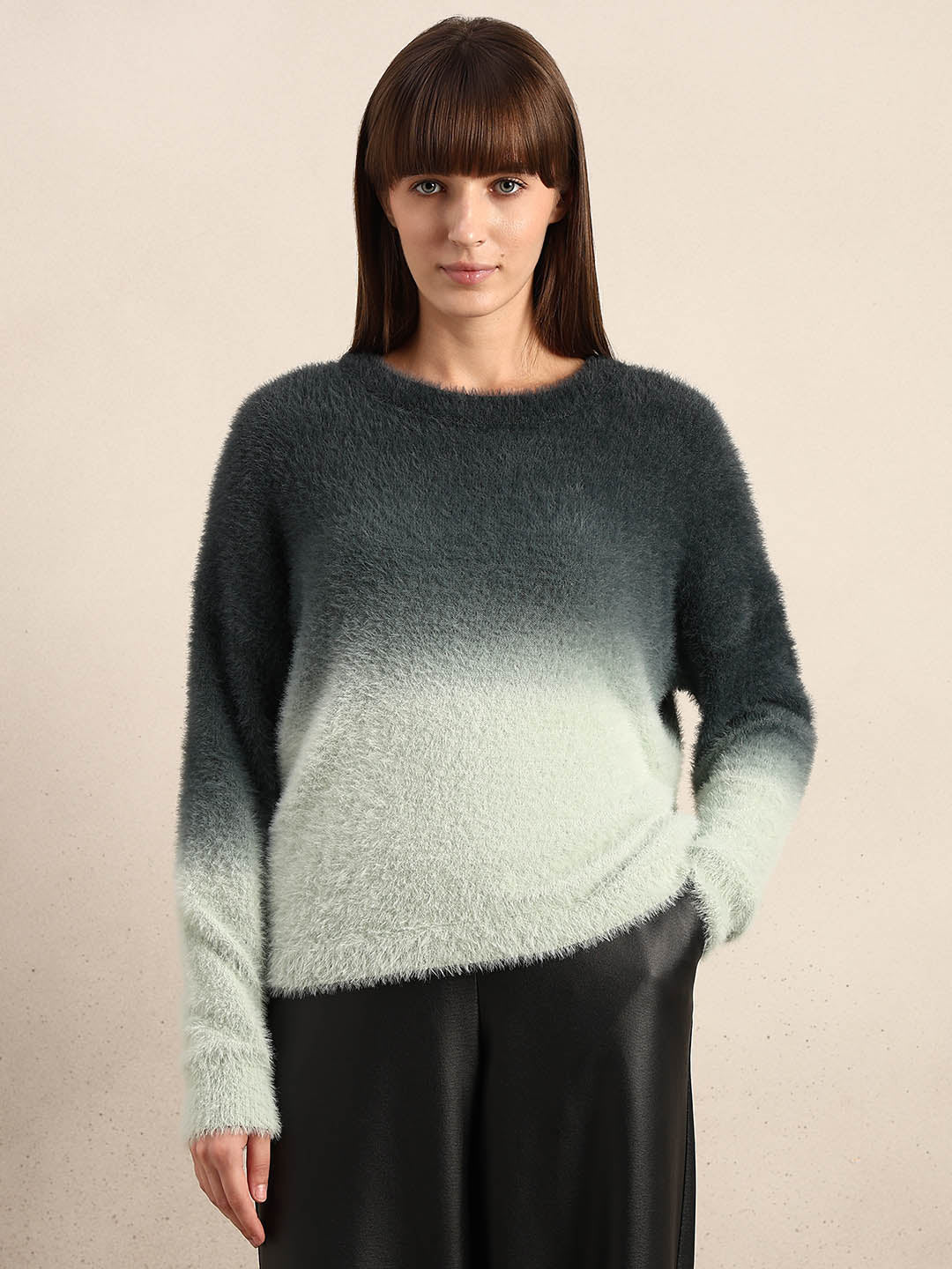 Green Gradient Fuzzy Sweater