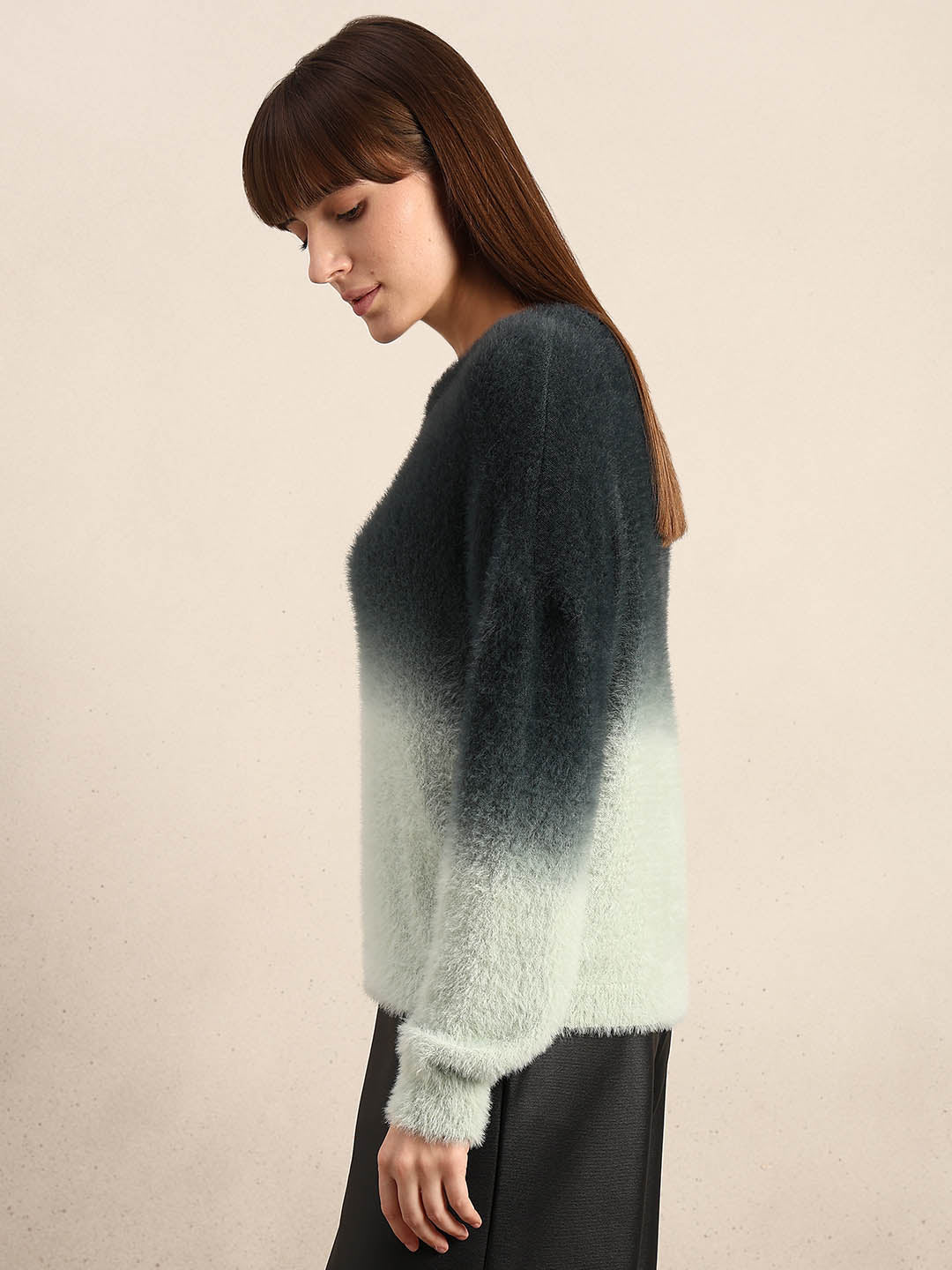 Green Gradient Fuzzy Sweater