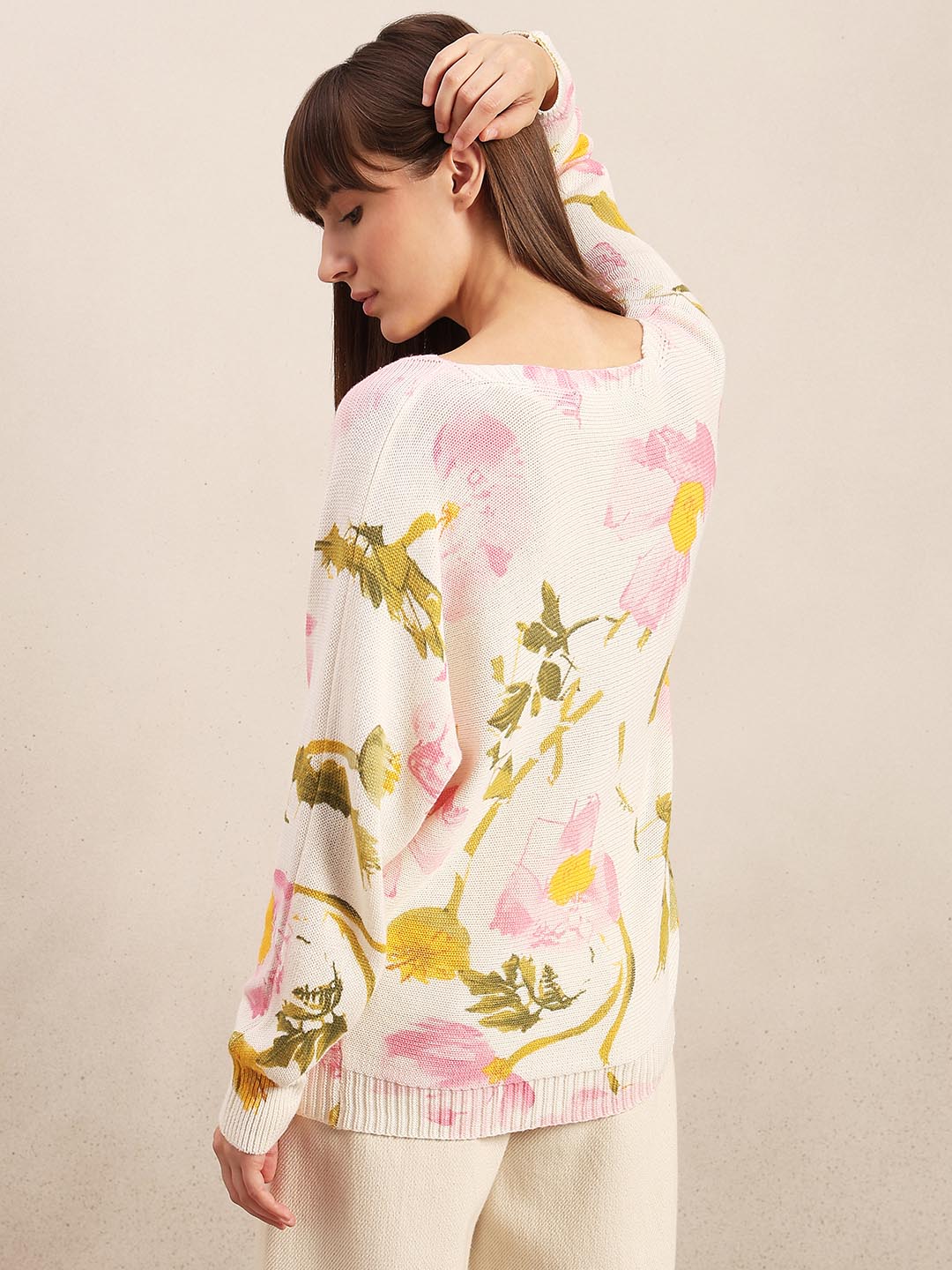 White Floral Print Pullover