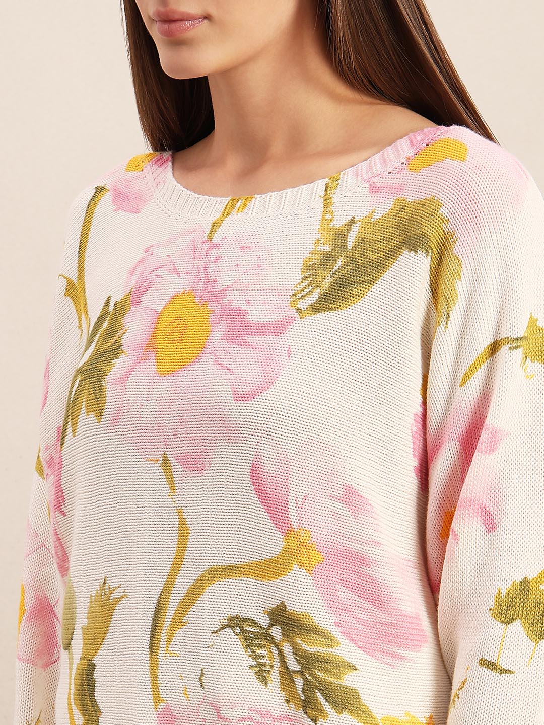 White Floral Print Pullover