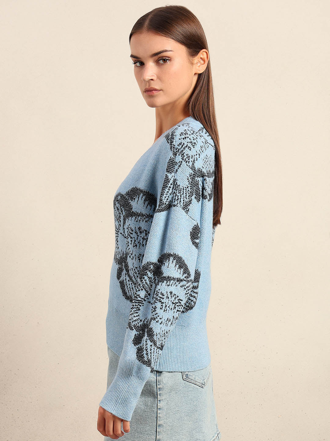 Light Blue Floral V-Neck Sweater