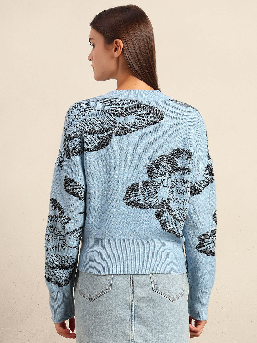 Light Blue Floral V-Neck Sweater