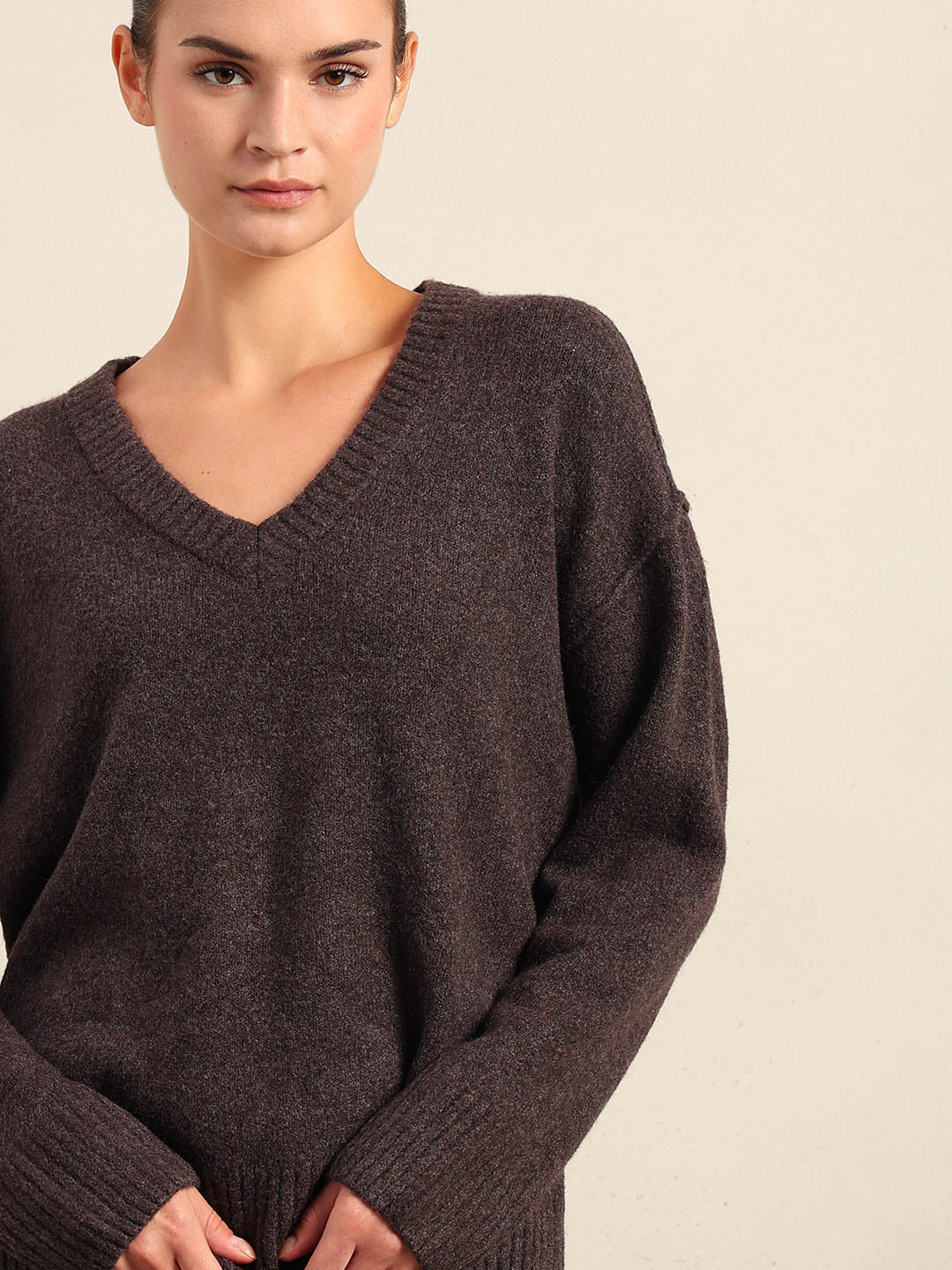 Deep Brown V-Neck Pullover
