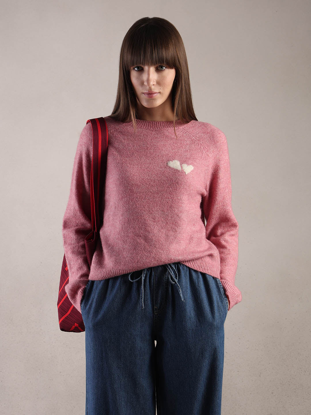 Heart Print O-Neck Pullover