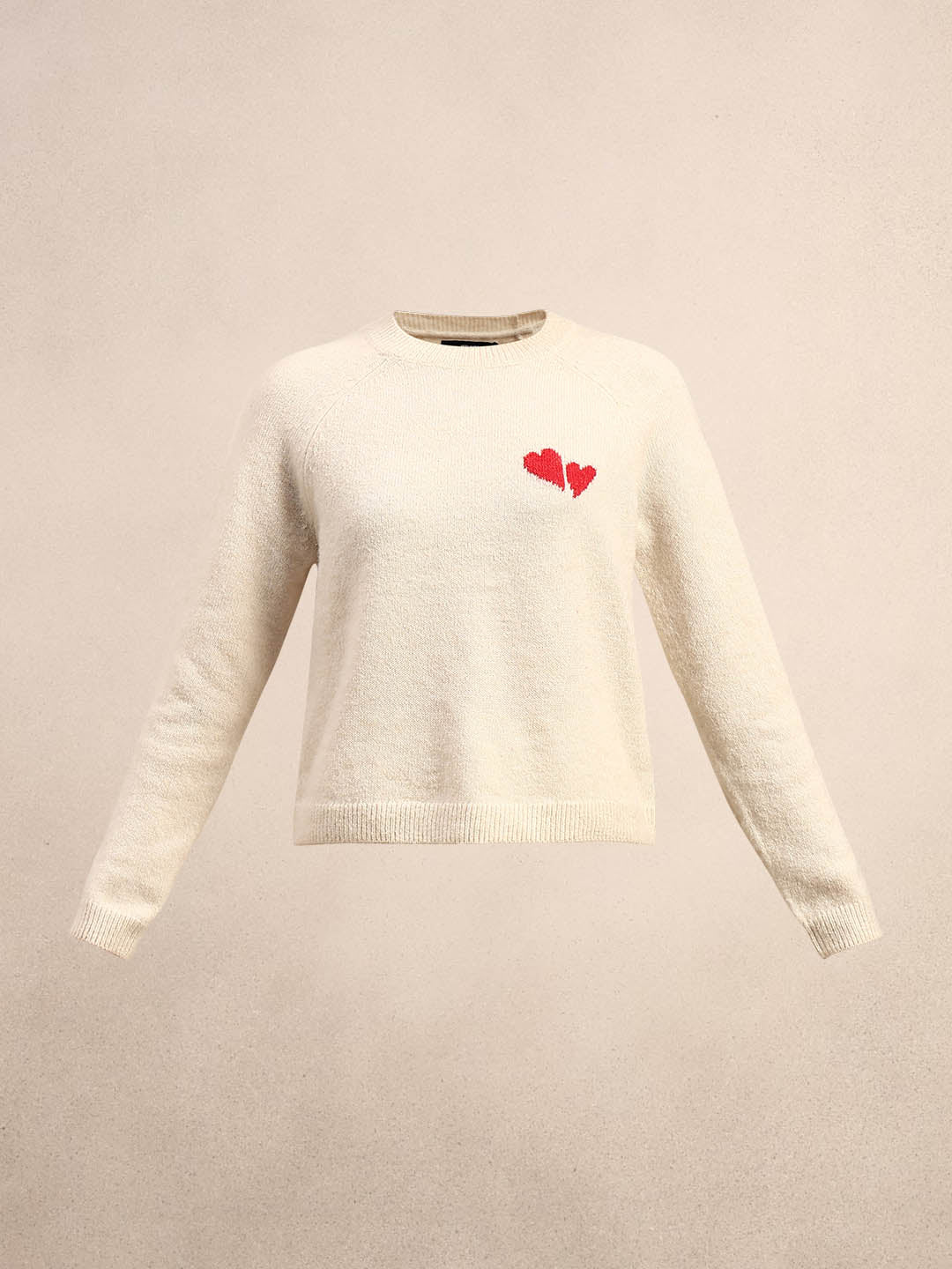 Heart Print O-Neck Pullover - Cream