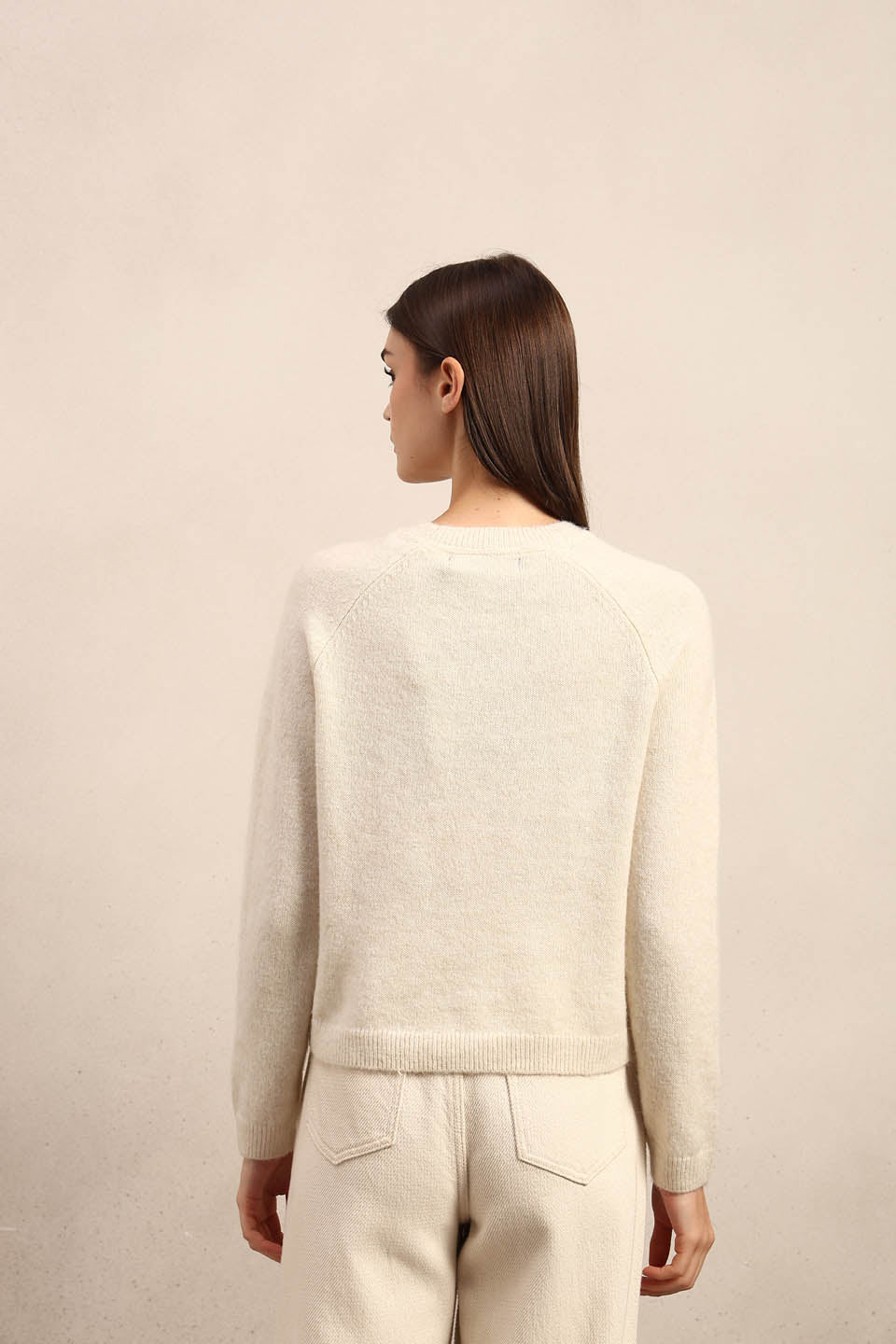 Heart Print O-Neck Pullover - Cream