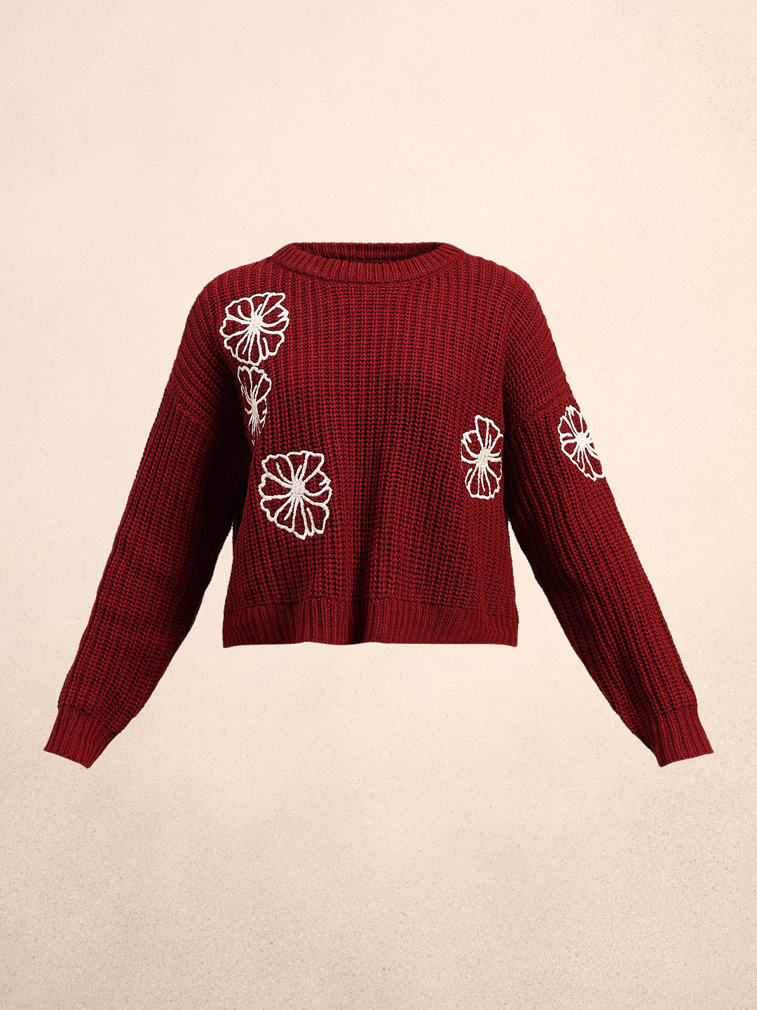 Floral Embroidered O-Neck Pullover