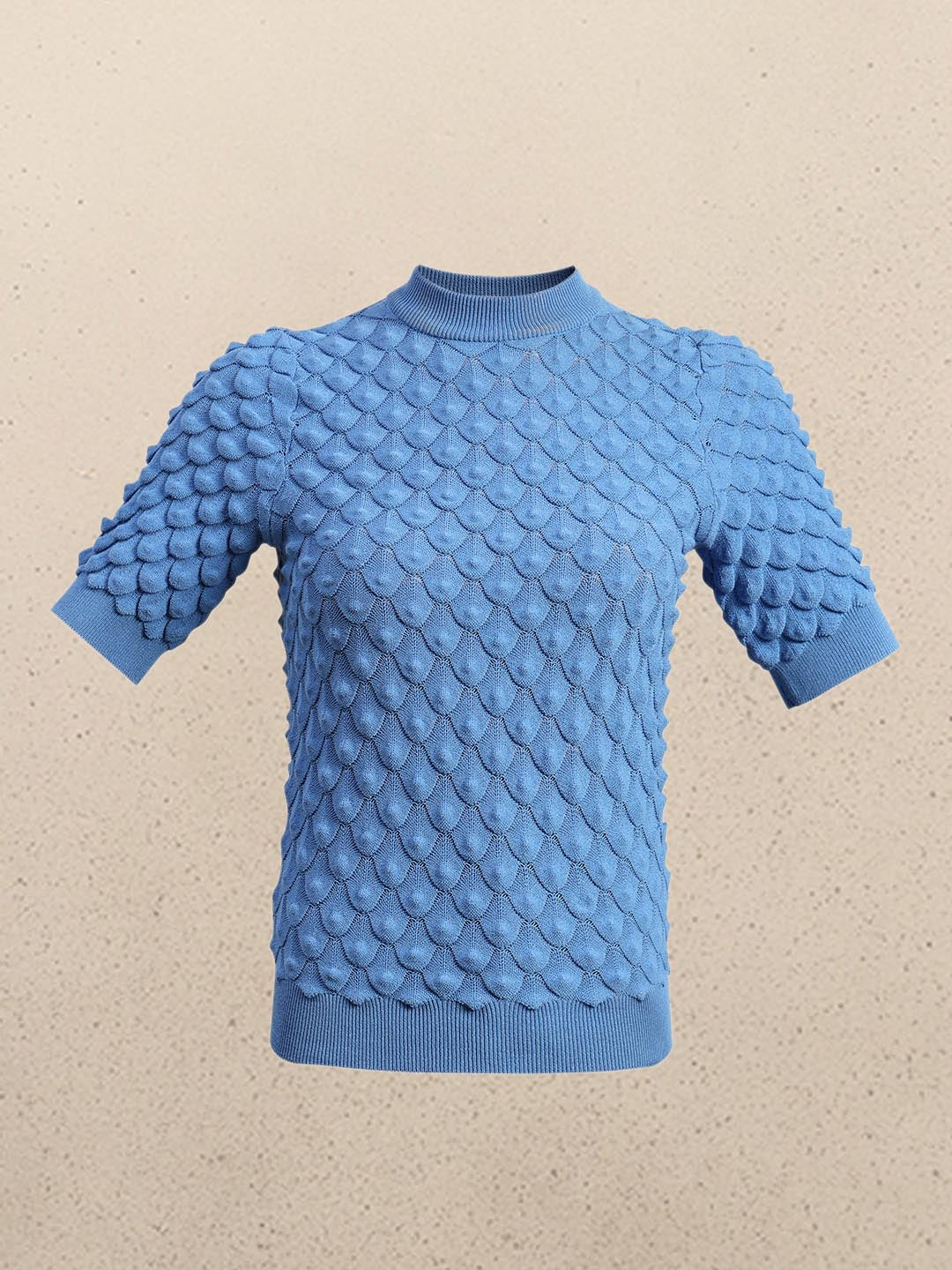 Blue Textured Knitted Top