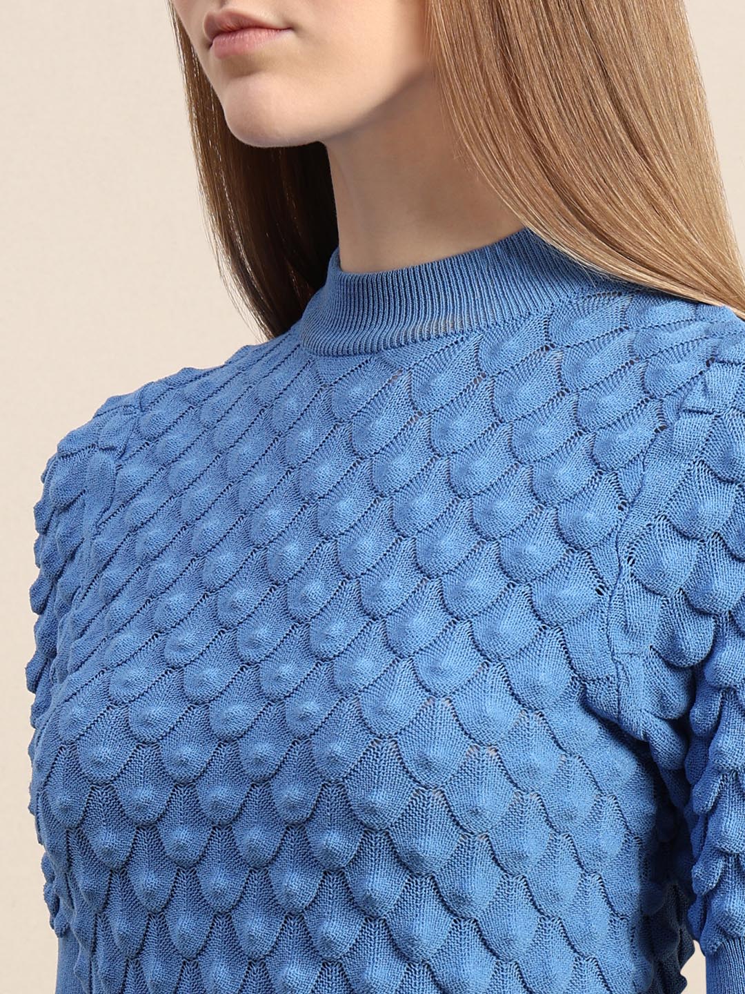 Blue Textured Knitted Top