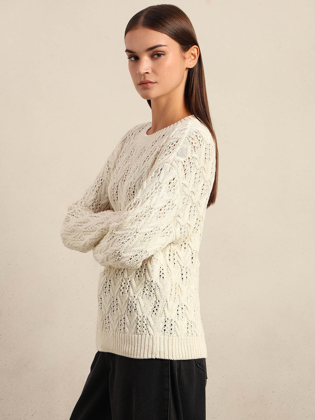 Ivory Lace Knit Pullover