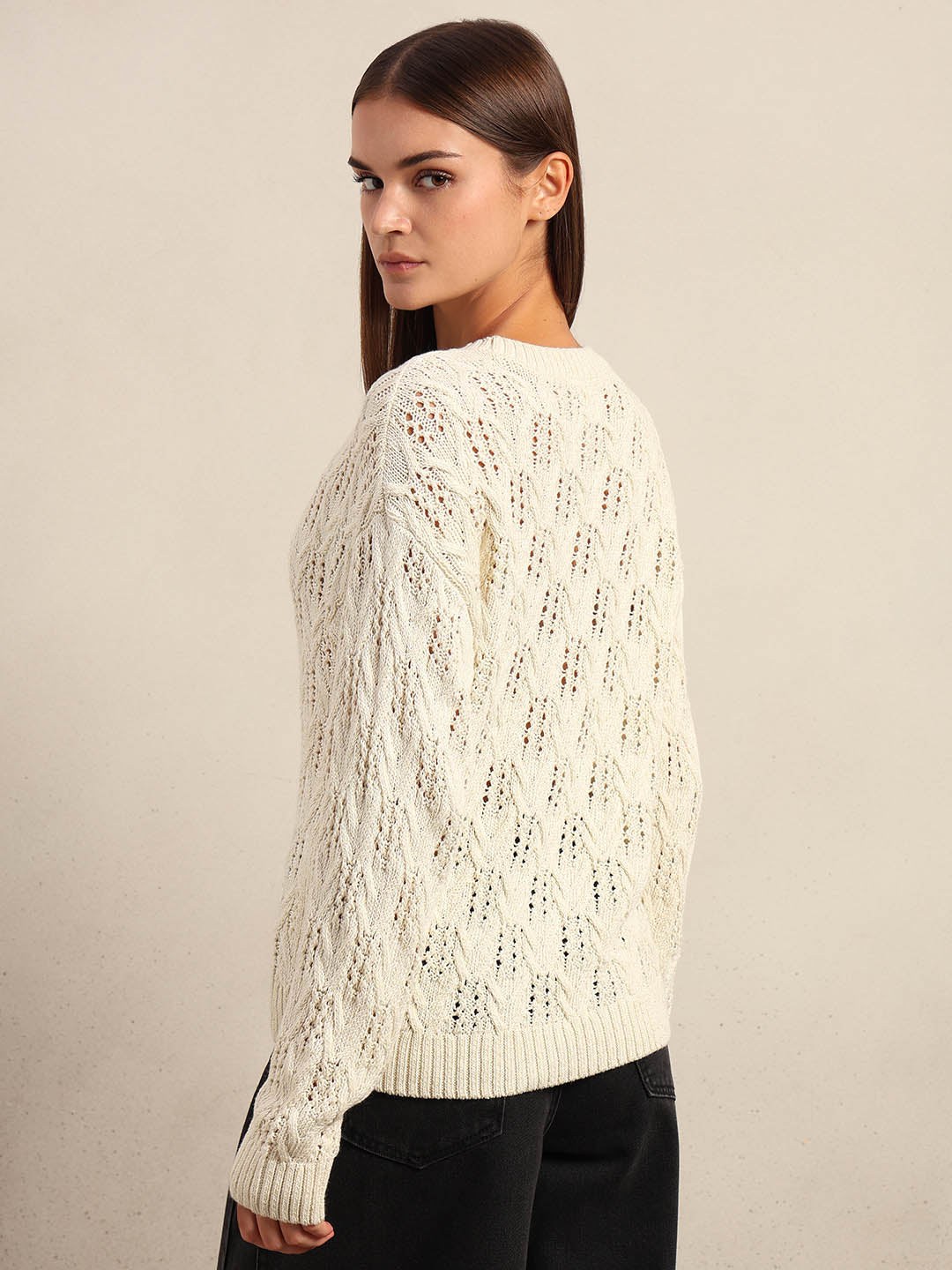 Ivory Lace Knit Pullover