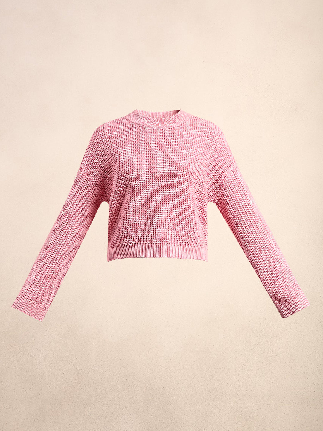O-Neck Waffle Knit Sweater
